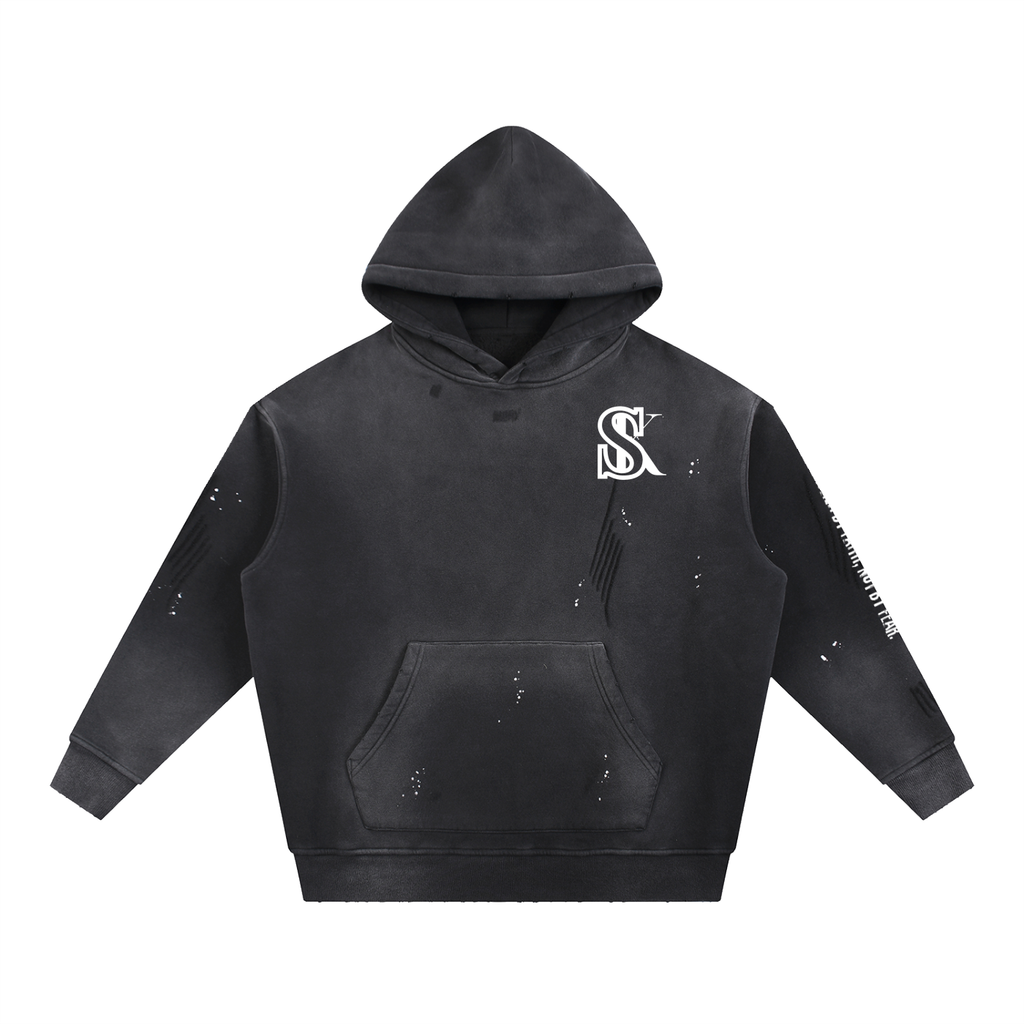 Vintage Washed Frayed Fleece Hoodie
