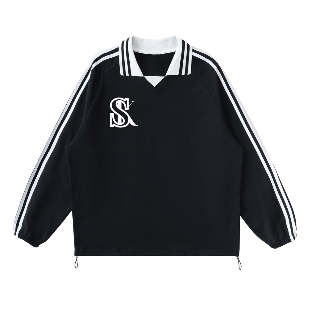 Contrast Striped Lapel Collar Sweatshirt
